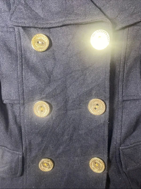 Vintage Y2K Wool Blend Apple Bottoms Black Peacoat with gold buttons - Image 4