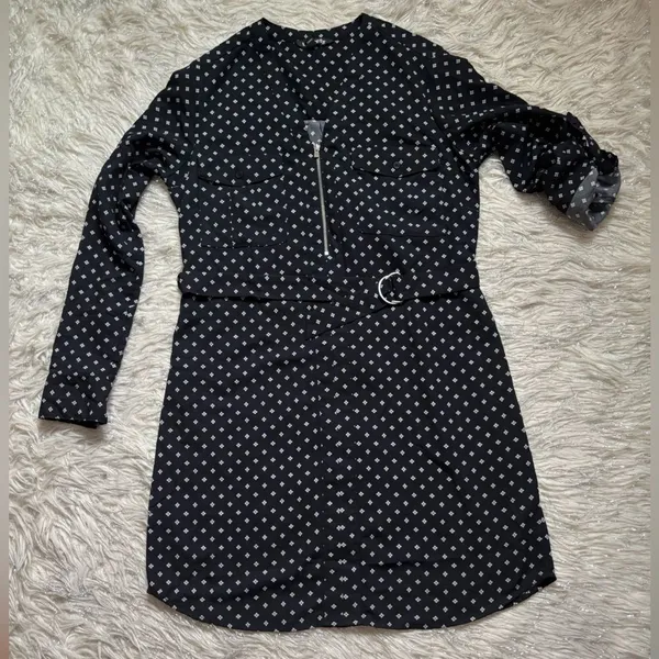 Express Black and White Polka Dot Long-Sleeve Mini Dress Size S/P - Image 7