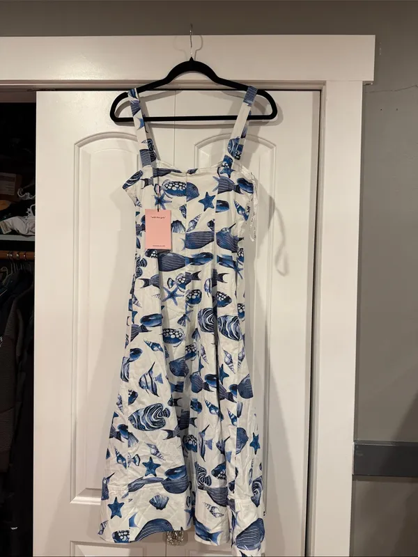Avec Les Filles Blue & White Seashell Print Midi Dress‎ size 2 nwt - Image 5