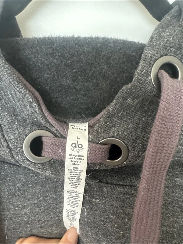 ALO Yoga Realm Charcoal Short-Sleeve Hoodie Pullover- Large - Image 8
