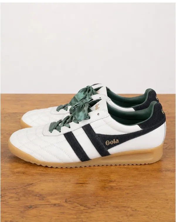 Gola Stadium Sneakers Women 8.5 White Black Green Ribbon Lace Leather Gum Sole - Image 6