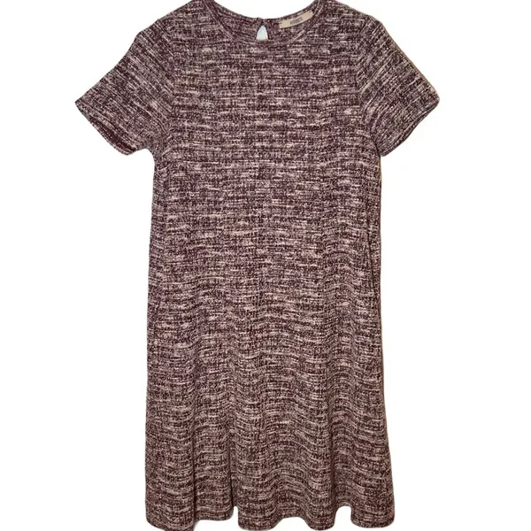 Anthropologie Antionette Dress Tweed Shift Short Sleeve Keyhole Maroon Pink S - Image 2