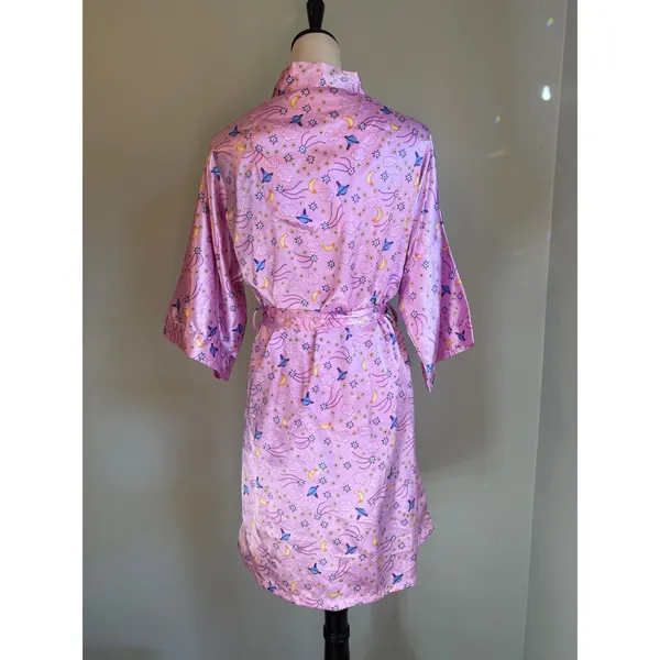 Jammilicious Pink Celestial Satin Robe Moon Star Planet M y2k whimsigoth retro b - Image 4