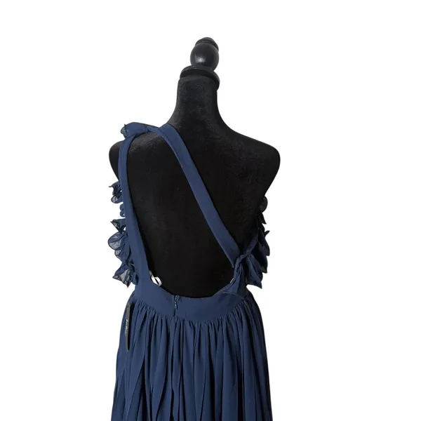 Lulus Navy Blue Ruffle Chiffon Midi Maxi‎ Dress Flowy One Shoulder Formal Size M - Image 13