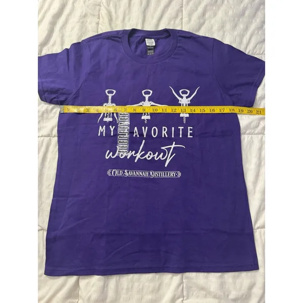 New Purple T-Shirt Crewneck "My Favorite Workout" Old Savannah Distillery - Image 3