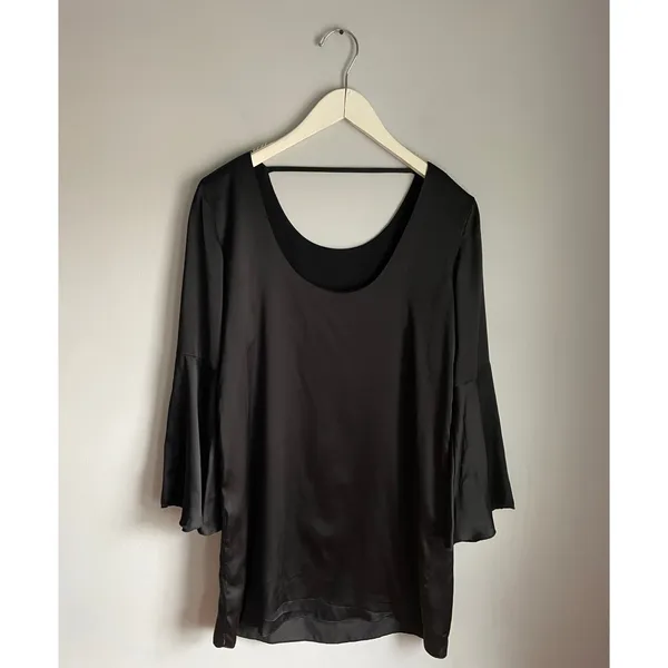 Zero‎ Degrees Celsius Black 100% Silk Bell Sleeve Dress Whimsigoth Small Witchy - Image 3