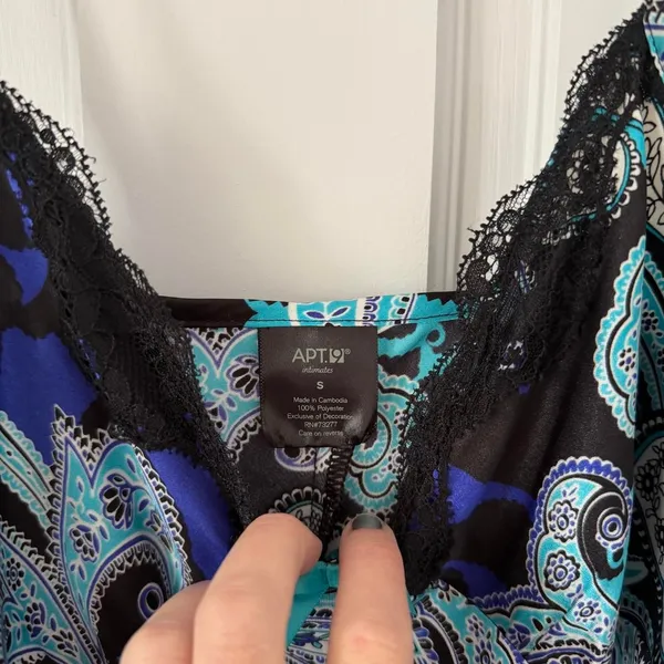 Y2K Apt. 9 whimsigoth fairycore blue & black paisley satin slip dress size small - Image 3