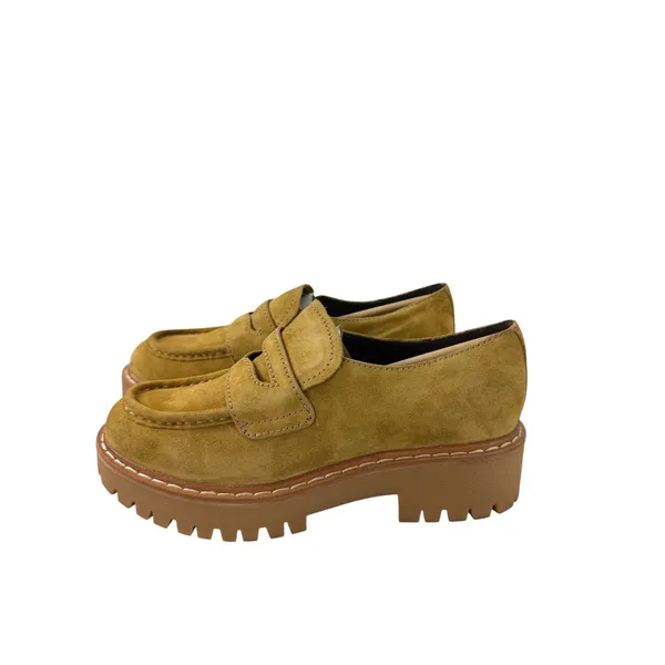 Marc Fisher Moccasin Loafers Yellow Mustard Suede Platform Lug Sole NWB Size 7.5 - Image 4