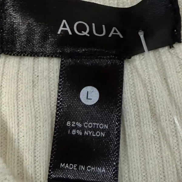 Aqua L Organic Cream‎ Ribbed Mock Neck Feather Cuff Sweater Glam Statement NWT - Image 5