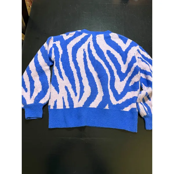 Theo & Spence Womens Blue Purple Zebra Print Crewneck Sweater TS1048B Medium - Image 4