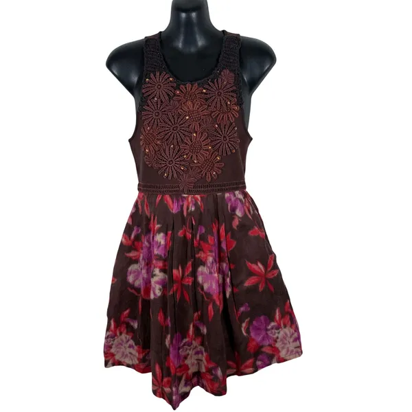 Free People Morning Meadows Crochet Applique Mini Dress S Fairy Grunge Boho - Image 2