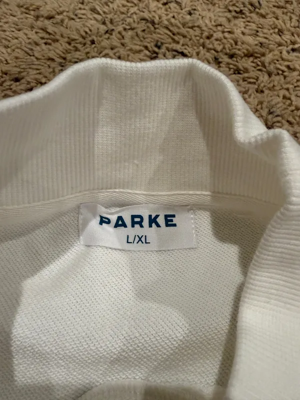 Parke varsity mockneck sweatshirt white and navy L/XL - Image 4