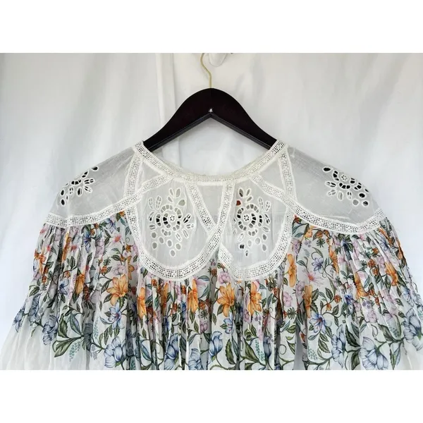 Farm Rio Sweet Bloom Dress Small Mini Bouquet Short Sleeve Eyelet Lace Garden - Image 9