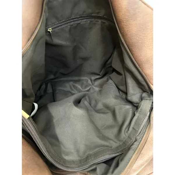 Vegan Leather Bucket Tote Crossbody Bag Brown Gold Hardware - Image 5