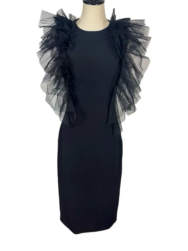 Jovani Sheath Dress with Layered Tulle Shoulders 43152 LBD - Image 4