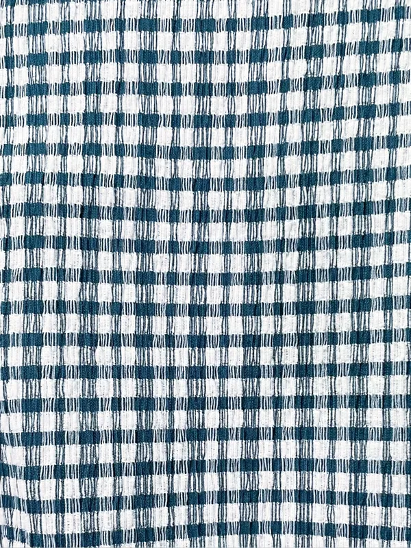 Madewell Mineral Blue Gingham Cropped Button Front Top Medium Stretch Plaid Y2K - Image 7