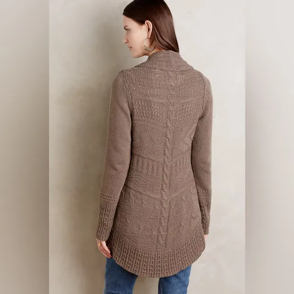 Angel of the North Anthropologie Brown Romi Cable Longline Open Front Cardigan - Image 2