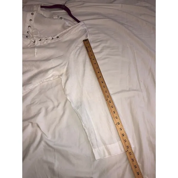 Linen Peasant Top Size 1X White Tunic Long Sleeve Grommet Lace Up Neckline Plus - Image 7