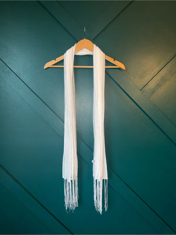 Jessica McClintock White Fringed Scarf with Subtle Sparkle - Image 2