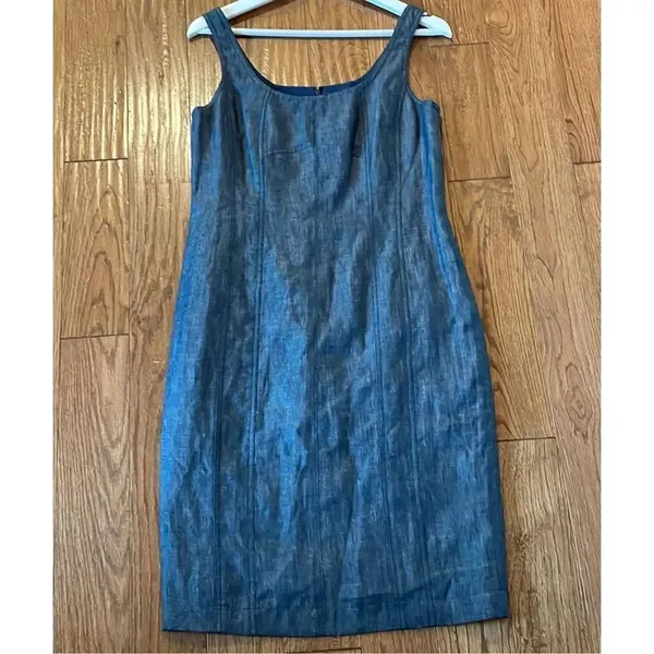 Talbots 100% linen denim look seamed fitted tank dress 8 - Image 3
