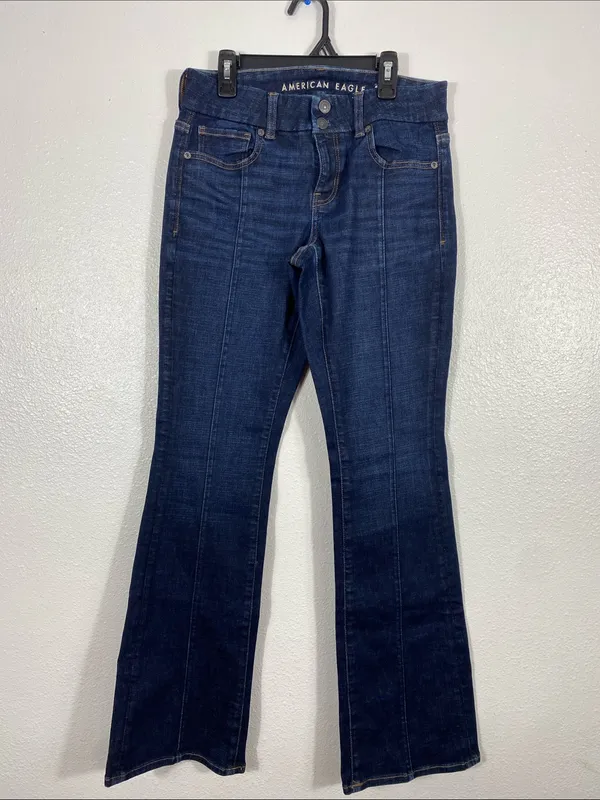 American Eagle Outfitters Dark Blue High-Rise Flare Jeans Size 4 - Image 4