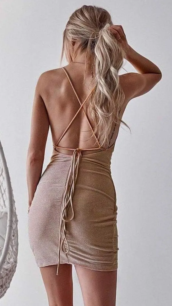 Glitter Mini Dress Gold Size M - Image 2