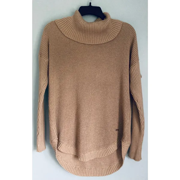 Calvin Klein Sweater Women's Medium Tan Waffle Knit Turtle Neck Cottage - Image 5