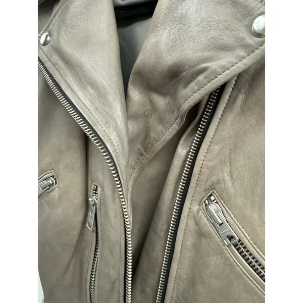 AllSaints Balfern Leather Biker‎ Jacket Women's Size 0 Taupe Moto Fall Edgy - Image 15