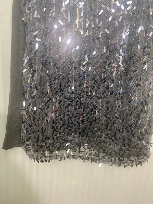 Sparkling Dark Gray Sequin Spaghetti Strap Tank Black Size L - Image 4