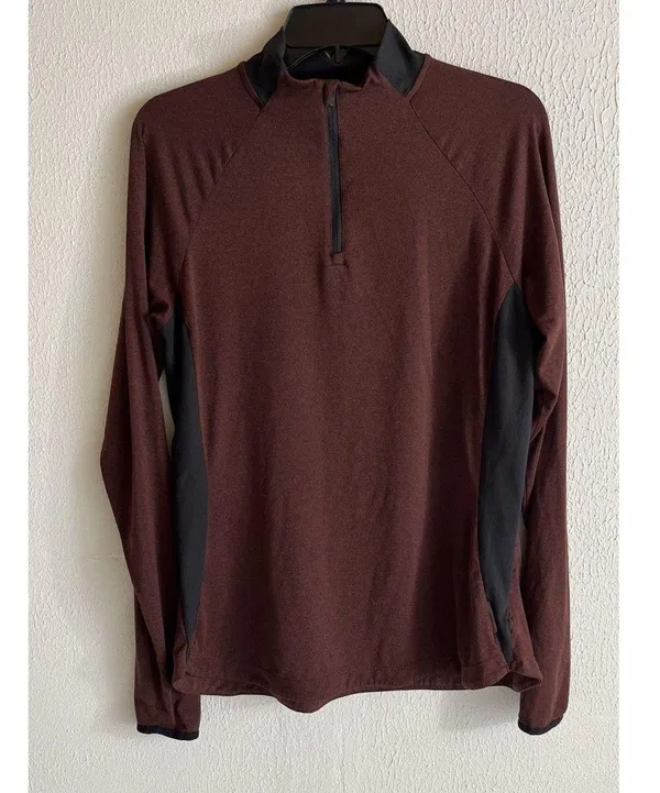 REI Co-Op Lightweight 1/4 Zip Base Layer Top Large Burgundy Long Sleeve - Image 2