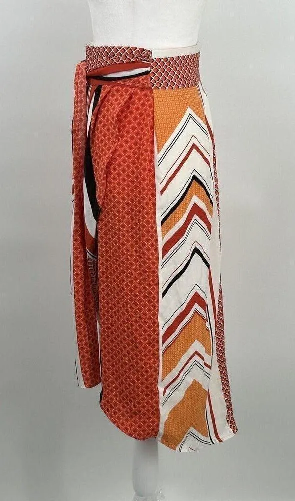 Banana Republic Tie Wrap Geo Skirt Orange White Size 4 - Image 15