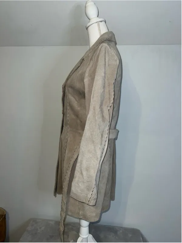 Women's BKE Diva Beige Suede Trench Coat M - Image 9