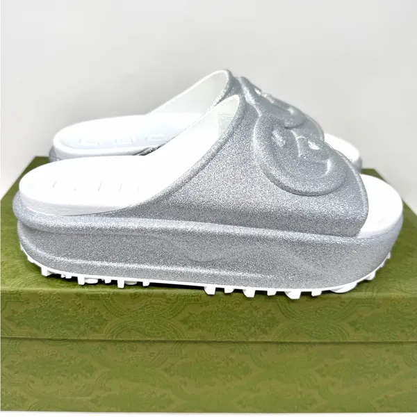Gucci Interlocking G Platform Slide Silver Glitter - Image 8