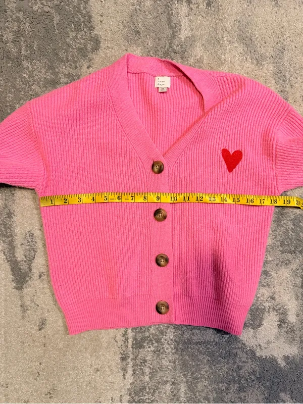 Women’s A New Day Pink V-Neck Button Front Cardigan with Red Heart - Image 5