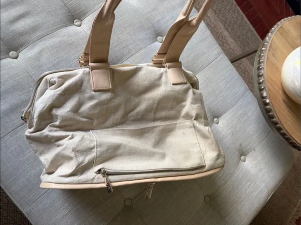 BEIS Beige Canvas Weekender Carry-On Overnight Travel Tote Bag Read Description - Image 3