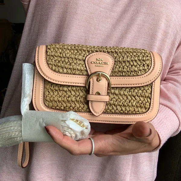 Authentic COACH Leather/suede/Straw flap logo Crosby/shoulder/wristlet bag - Image 2