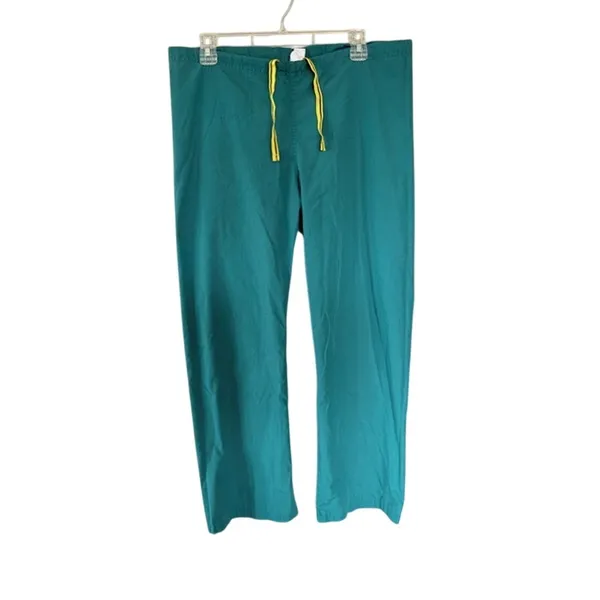 Green Scrub Pants XS Drawstring Medical Utility Workwear Straight Leg - Image 2