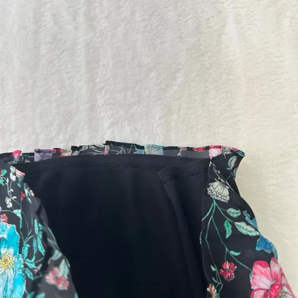 Express Floral Pleated Mini Skirt XS Black Pink Purple Turquoise Accordion Skirt - Image 5