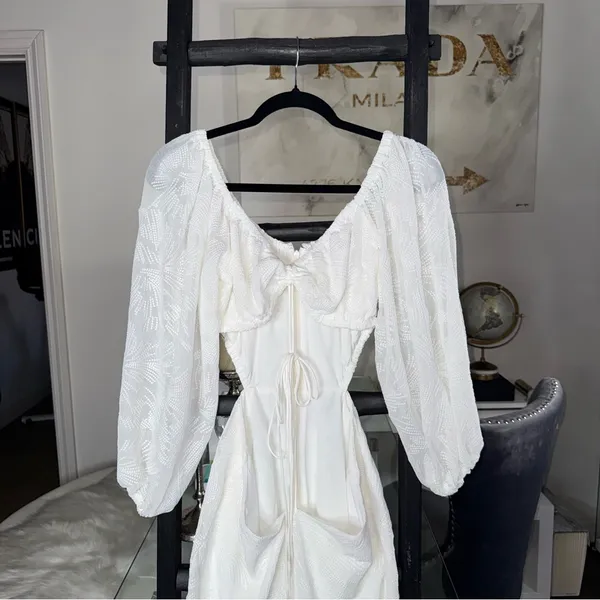 SABO Anita White Textured Long Sleeve Open Back Mini Dress Womens Large - Image 9