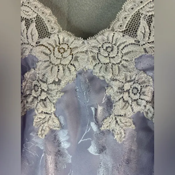 Sensors M Maxi Lace Trim Slip Gown Lavender Floral Chemise - Image 4