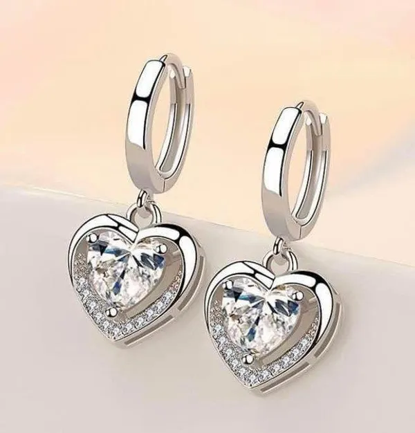 925 Silver Plated AAA Cubic Zirconia Love Heart Dangle Drop Earrings for Women - Image 3