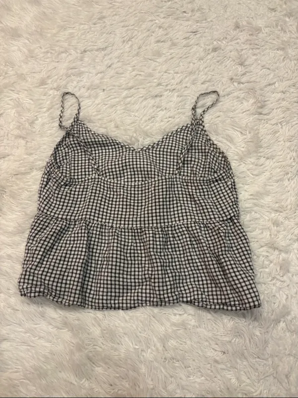 Abercrombie Black & White Gingham Spaghetti Strap Peplum Tank Top - Image 2