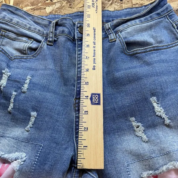 Distressed Heart Patch Jeans Cute Y2K Aesthetic Denim Ripped Straight Leg Pant M - Image 9