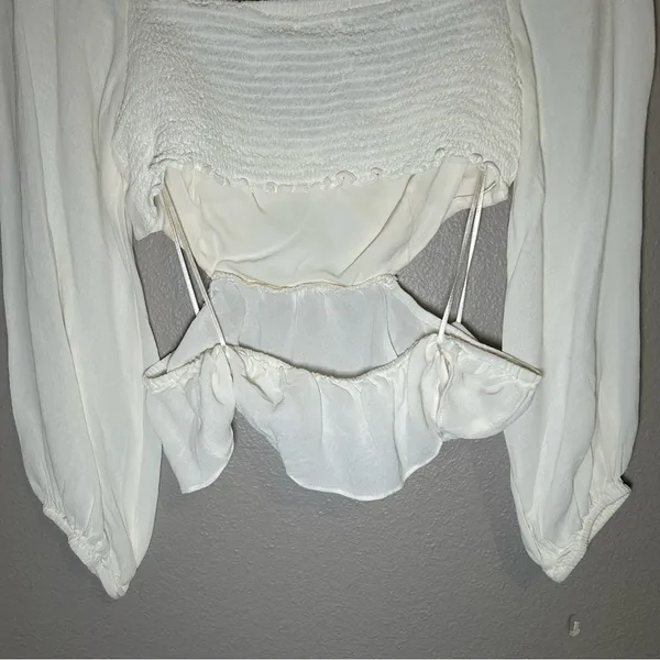 Reformation Laraine Ivory Off The Shoulder Cropped Blouse Women’s Size Medium 8 - Image 9