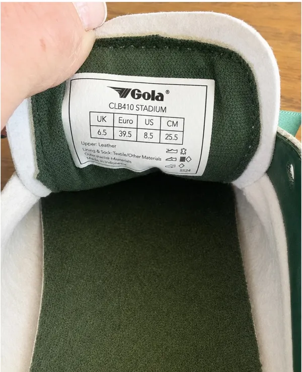 Gola Stadium Sneakers Women 8.5 White Black Green Ribbon Lace Leather Gum Sole - Image 5