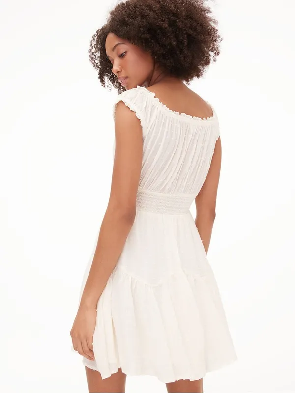 Aeropostale White Solid Textured Dot A-Line Gauzy Dress S - Image 4