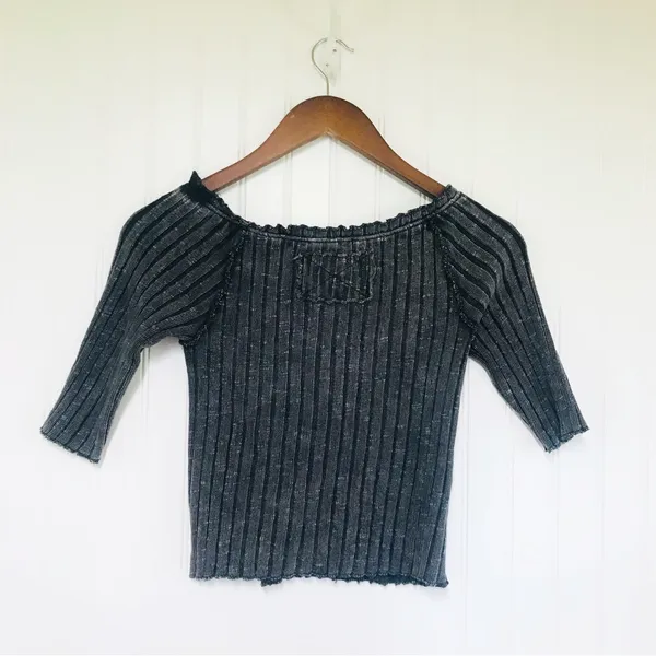 WE THE FREE Meant To Be Black Ribbed Cropped Short Sleeve Tee Top Medium New‎ - Image 4