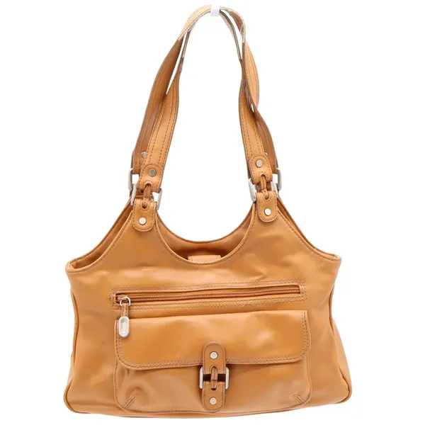 Nine West Shoulder Bag Womens Medium Tan Faux Leather Multi Pocket Satchel Good - Image 2