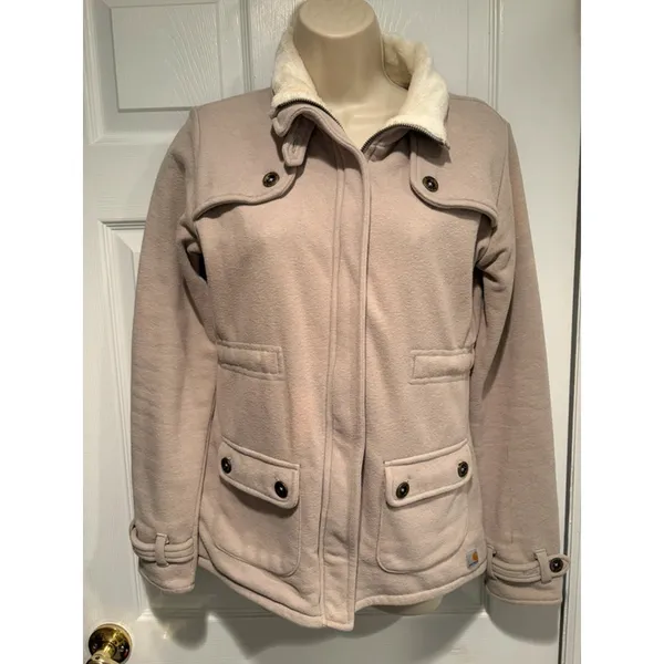 Carhartt For Women Jacket XS Beige‎ Sherpa Collar Y2K Vintage Workwear - Image 2