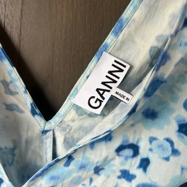 GANNI Printed Cotton Poplin Mini Dress Blue Floral Size EU 36/US 4/Small - Image 11
